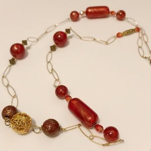 Gold and Red Necklace (35 inch length)